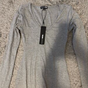 Fashion Nova Heather Gray V-Neck Dress